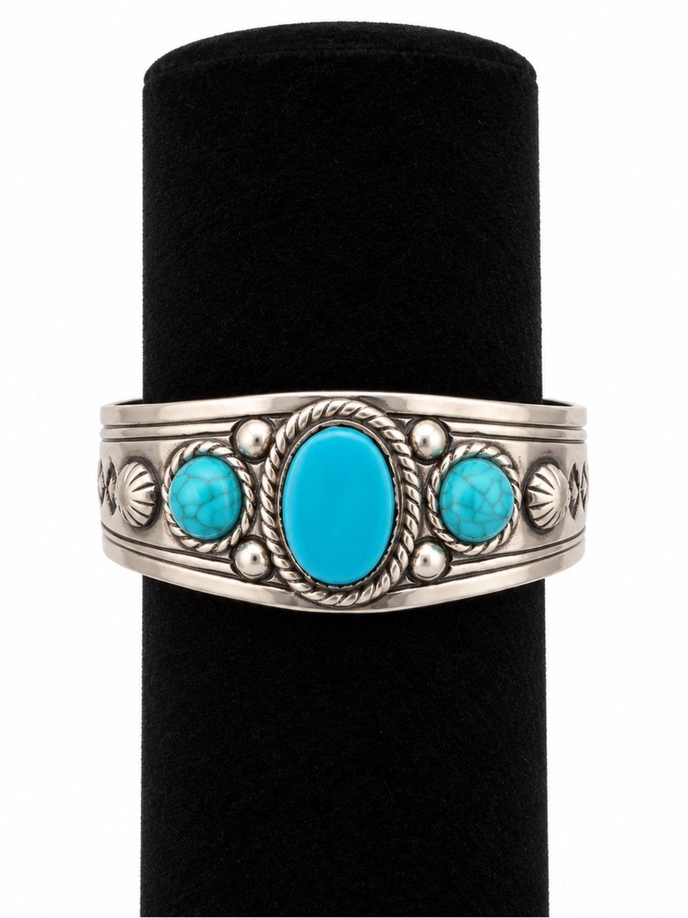Turquoise Colored Three-Stone Sterling Cuff Bracelet